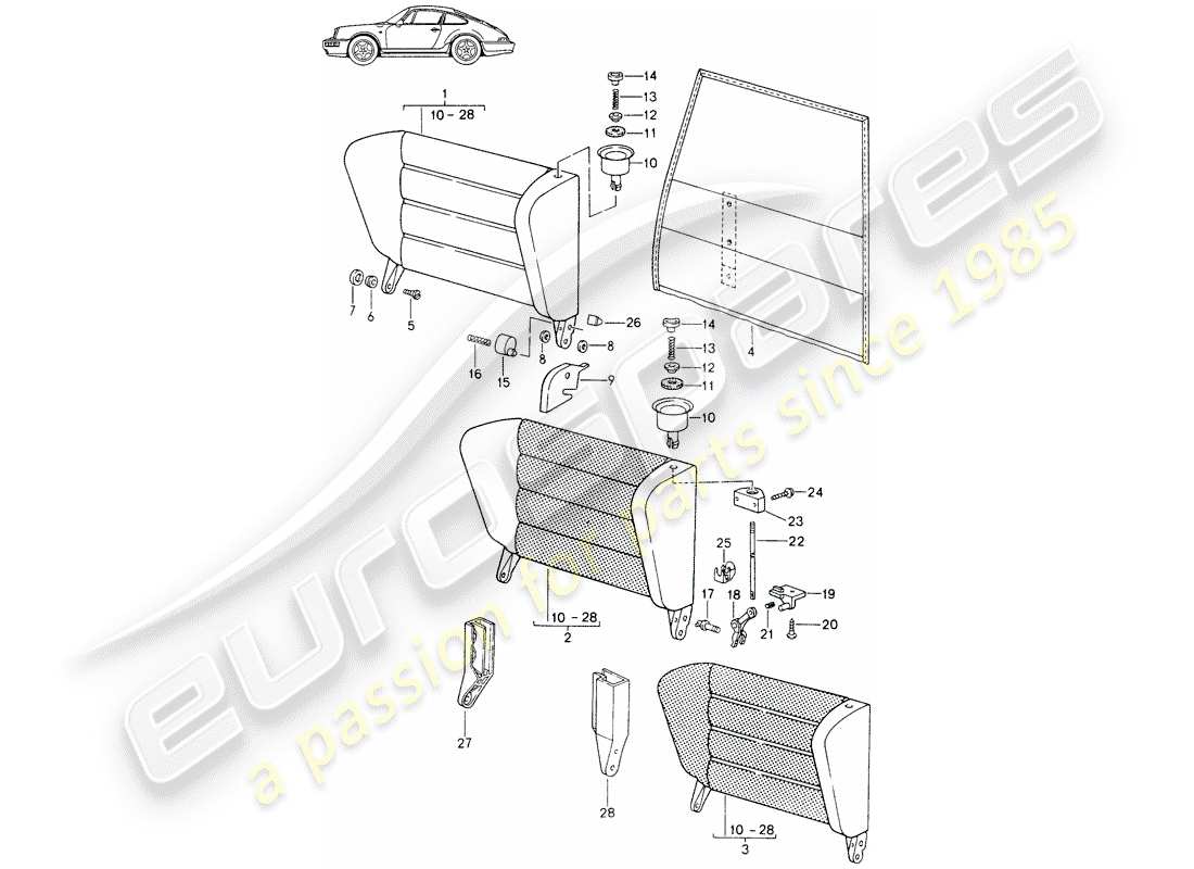 a part diagram from the porsche 1990 (seats for 944/968/911/928) parts catalogue