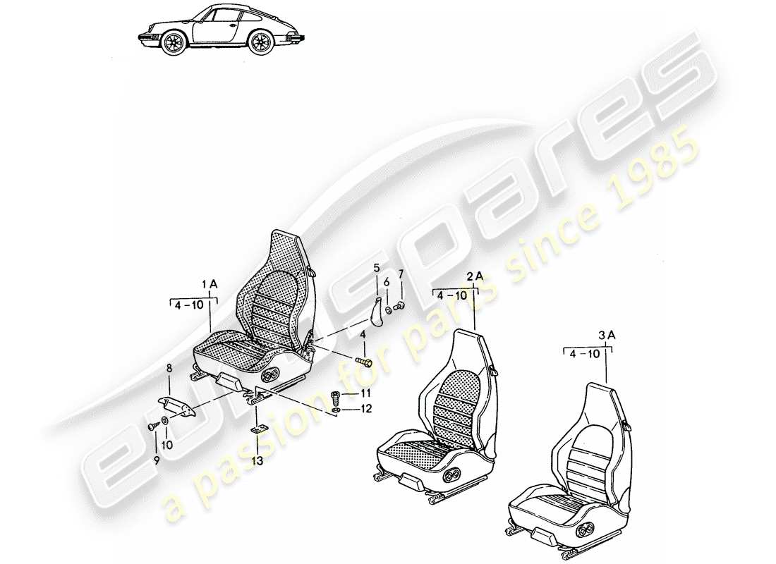 a part diagram from the porsche 1993 (seats for 944/968/911/928) parts catalogue