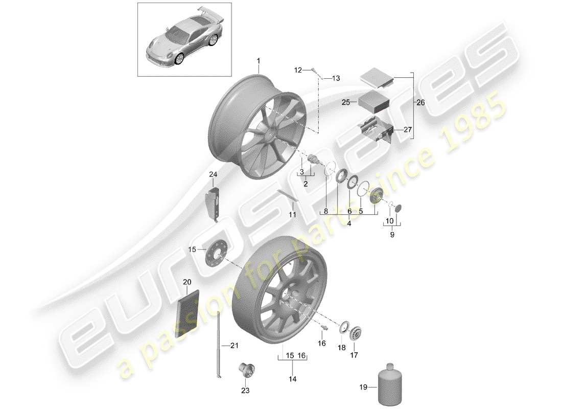 porsche 991 turbo (2014) alloy wheel part diagram