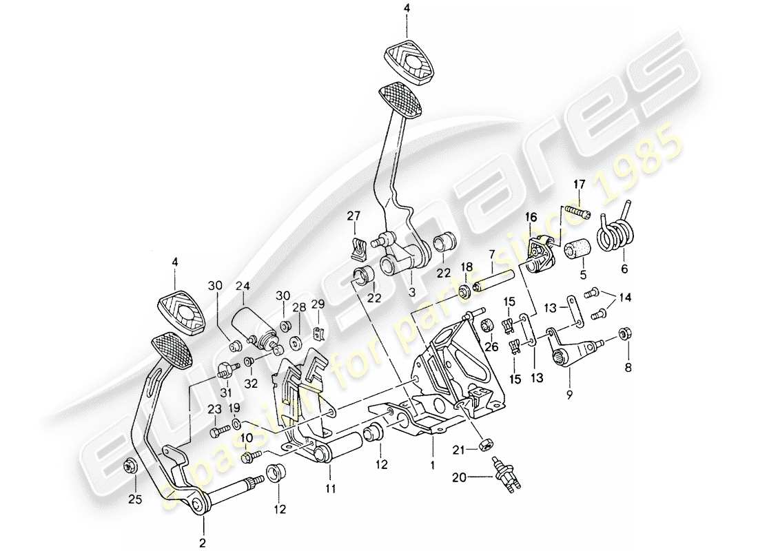 porsche 964 (1993) pedals - manual gearbox part diagram