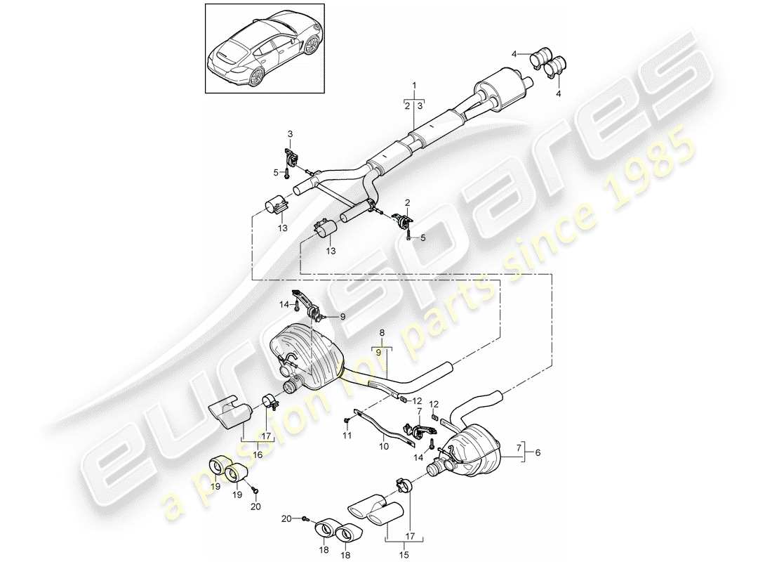 porsche panamera 970 (2016) exhaust system part diagram