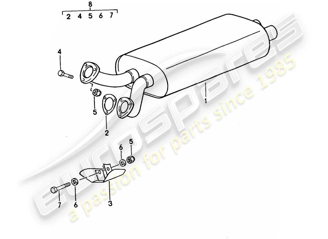 porsche 1992 (928) exhaust system - exhaust silencer, front part diagram