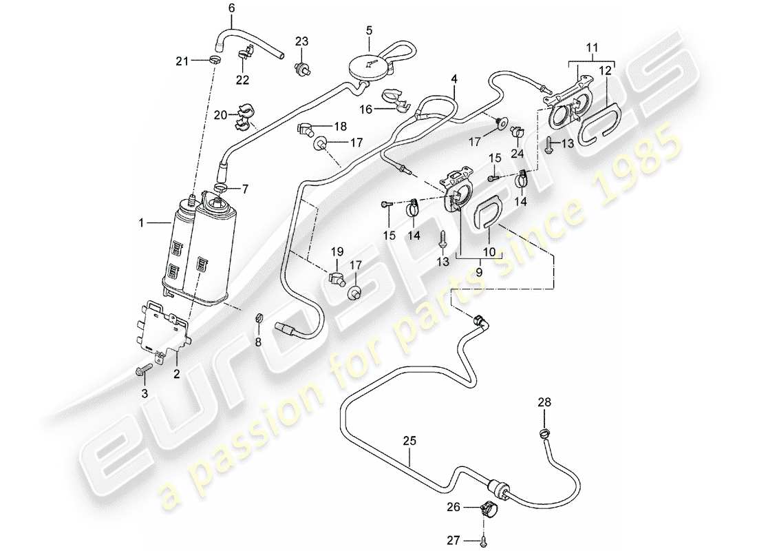 porsche 2006 (carrera gt) evaporative emission canister - with: - accessories part diagram