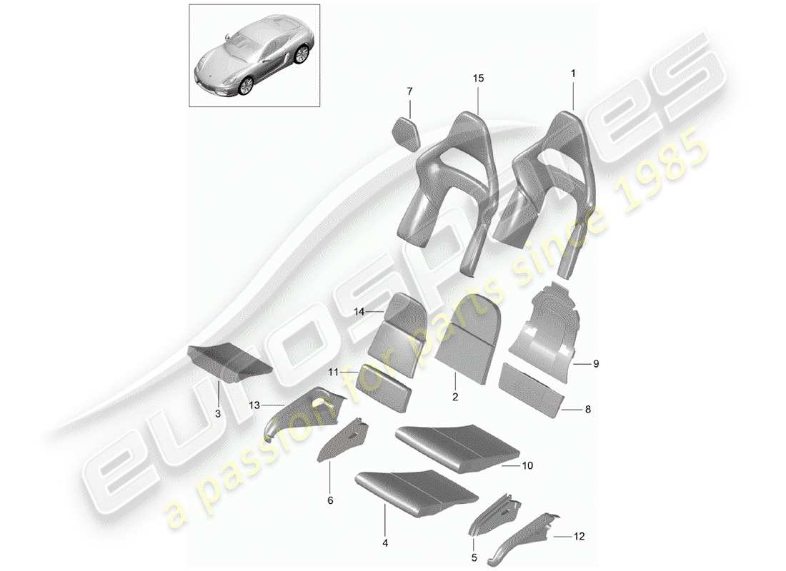 porsche 2014 (981 cayman) foam part parts diagram