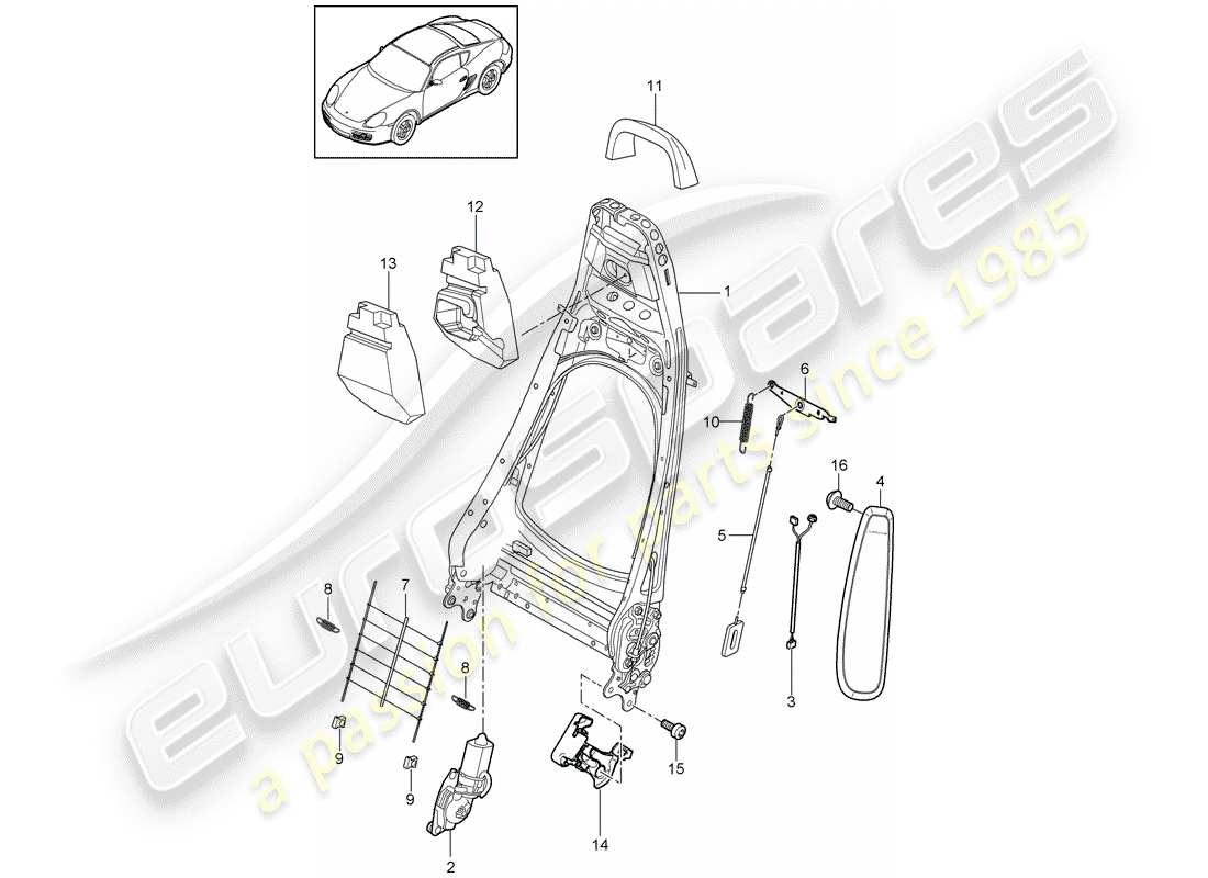 porsche 2009 (987 cayman) backrest frame part diagram