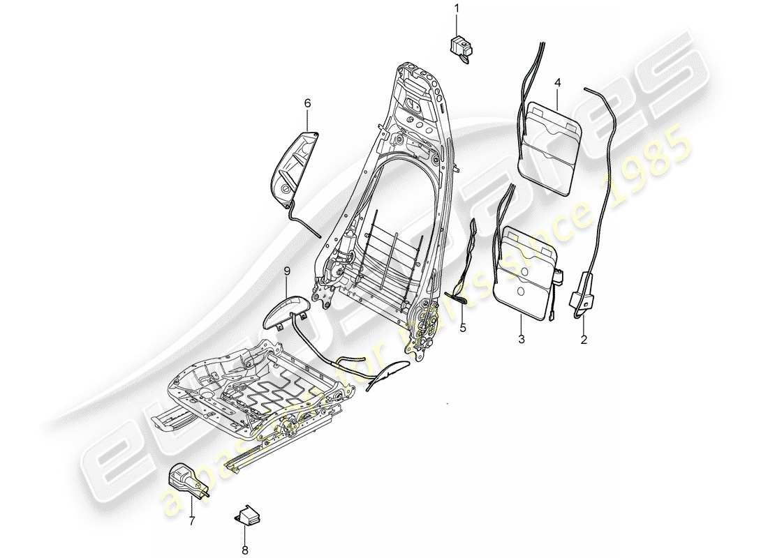 porsche 2008 (987 cayman) lumbar support part diagram