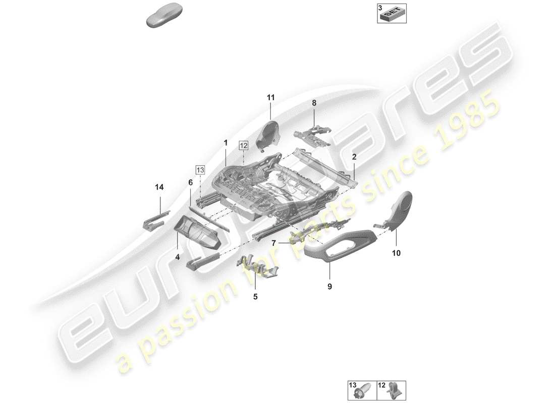 porsche 2019 (992-1) seat frame parts diagram