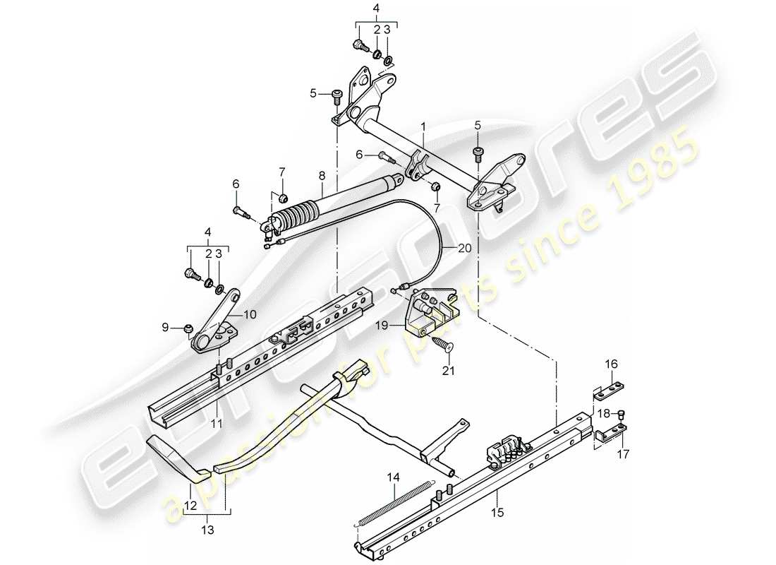 porsche 2000 (996) seat frame - sports seat - for vehicles with seat height - adjustment part diagram