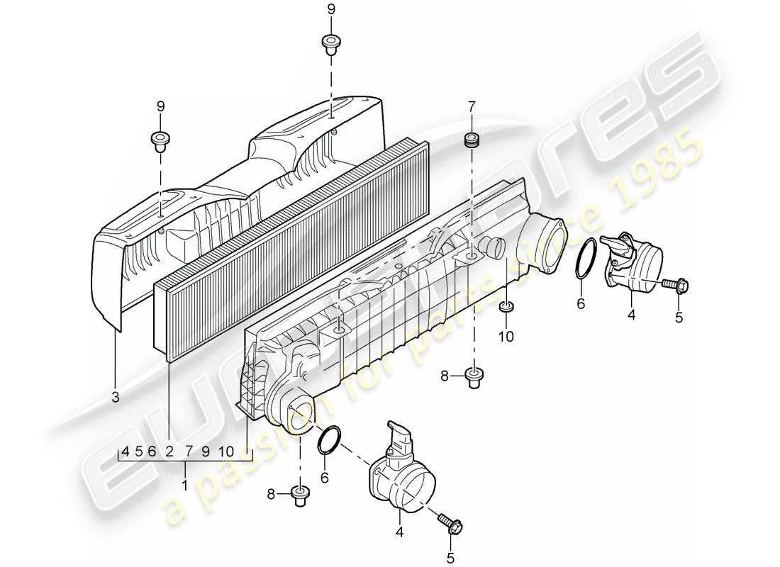 porsche 2008 (997-1 turbo / gt2) air cleaner parts diagram