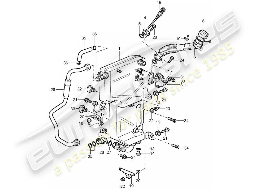 porsche 2005 (996 turbo / gt2) engine lubrication - oil tank parts diagram