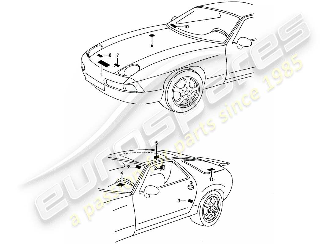 porsche 1992 (928) signs/notices part diagram