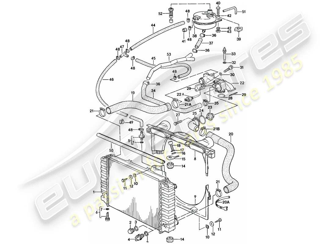 porsche 1982 (928) water cooling part diagram