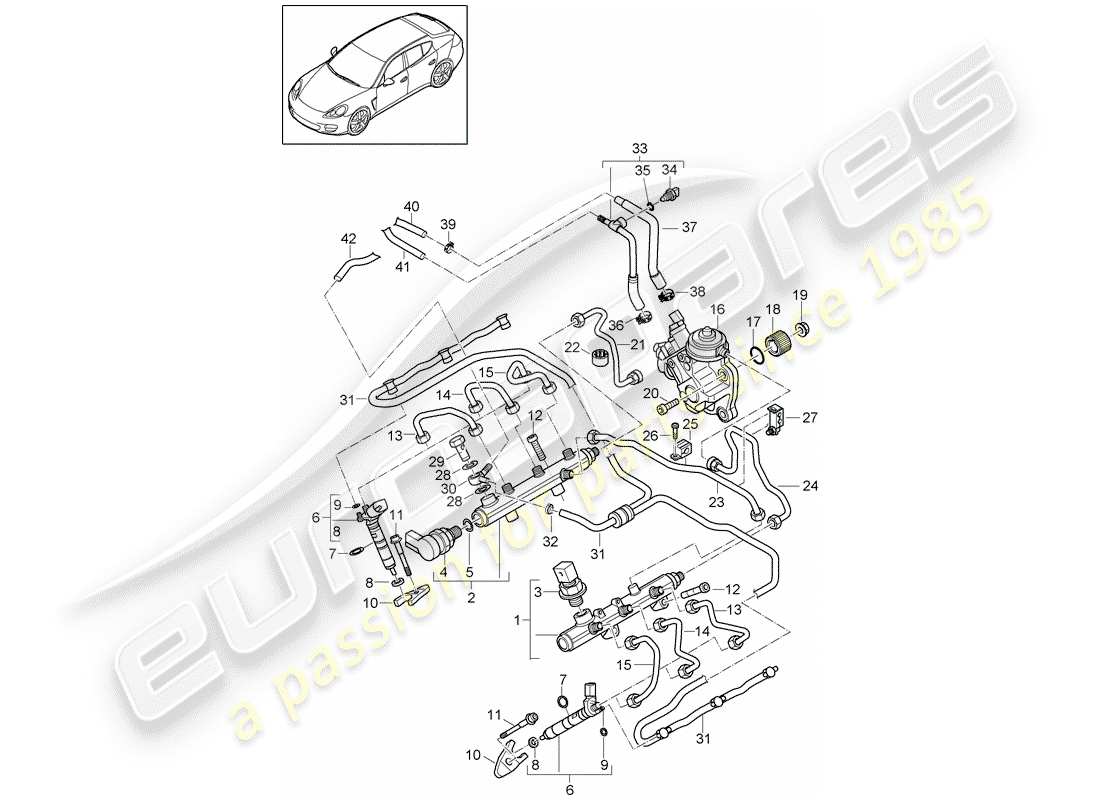 porsche panamera 970 (2012) fuel collection pipe part diagram