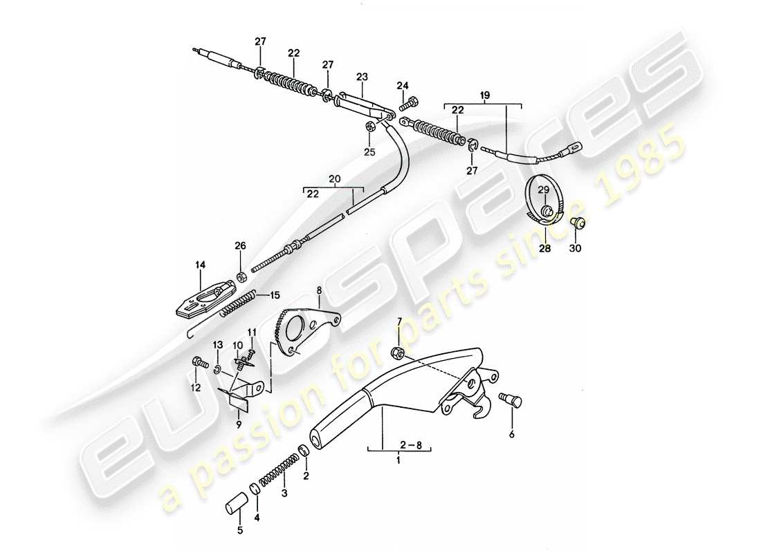 porsche 1993 (968) hand brake lever parts diagram