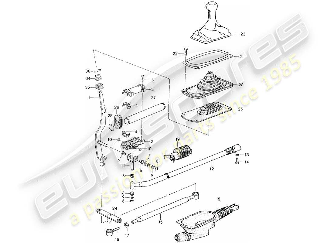 porsche 1990 (964) transmission control parts diagram