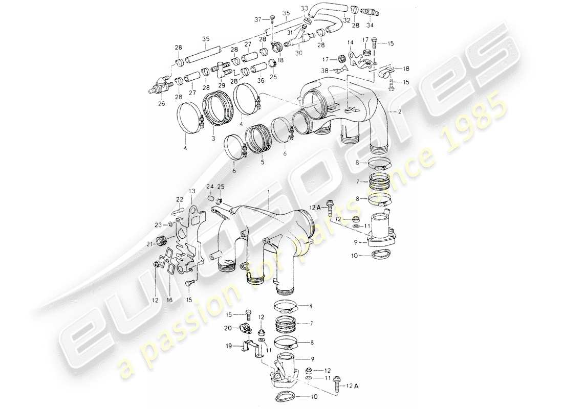 porsche 1990 (964) l-jetronic - intake air distributor parts diagram