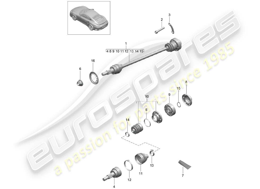 porsche 991 turbo (2014) drive shaft part diagram