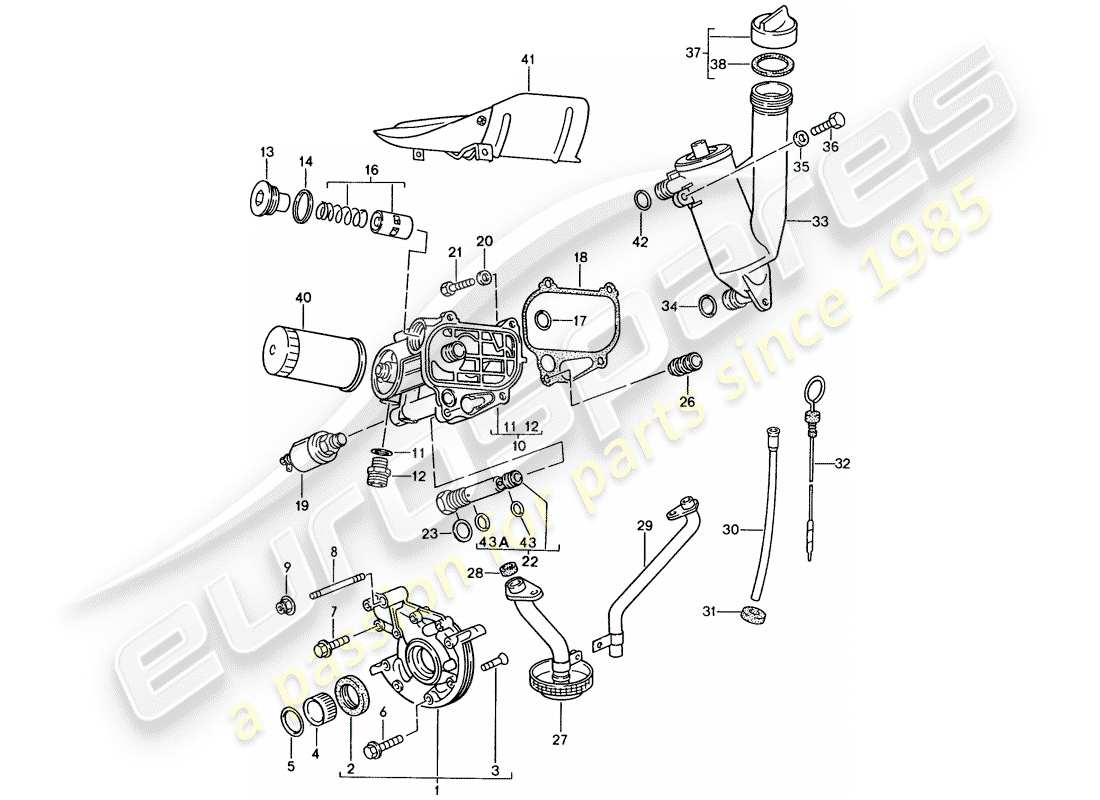 porsche 1988 (944) engine lubrication parts diagram