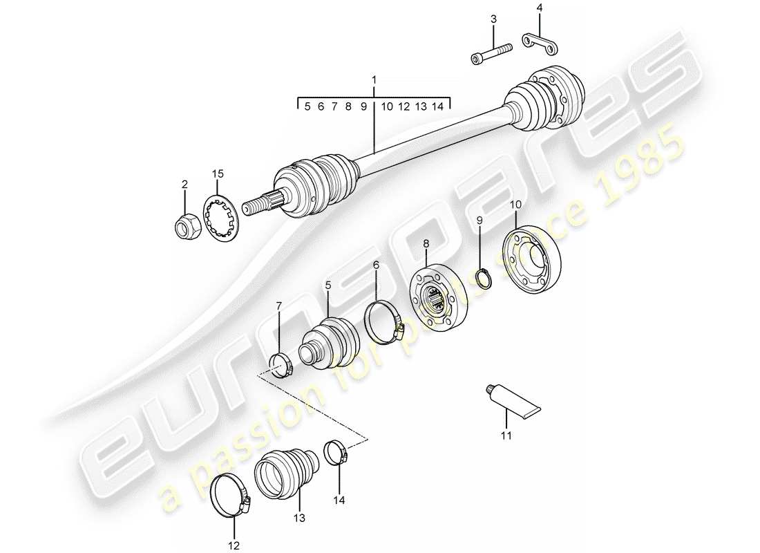 porsche 2008 (997-1 turbo / gt2) drive shaft parts diagram