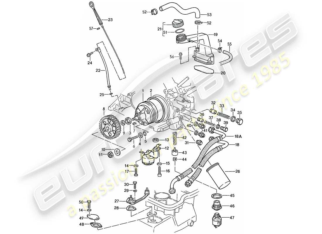 porsche 1989 (928) engine lubrication part diagram