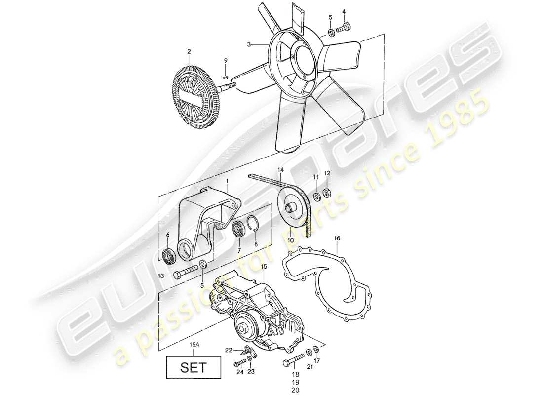 porsche 1979 (928) fan wheel - water pump part diagram