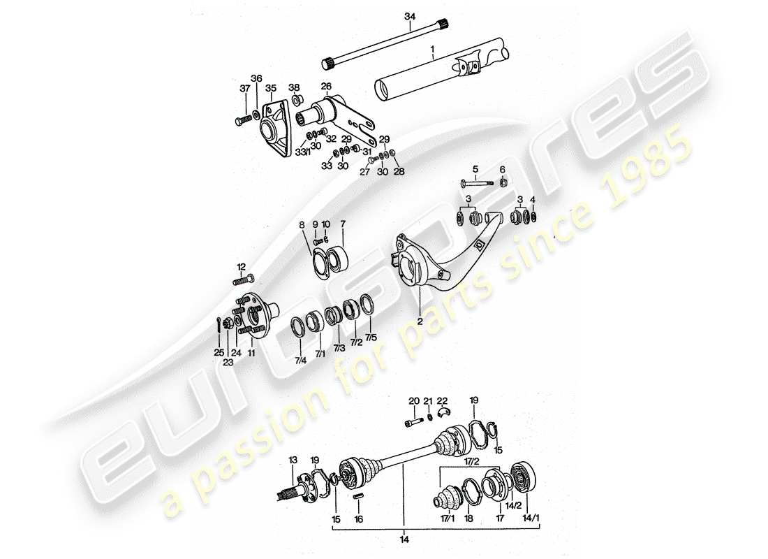 porsche 1977 (911 turbo) rear axle part diagram