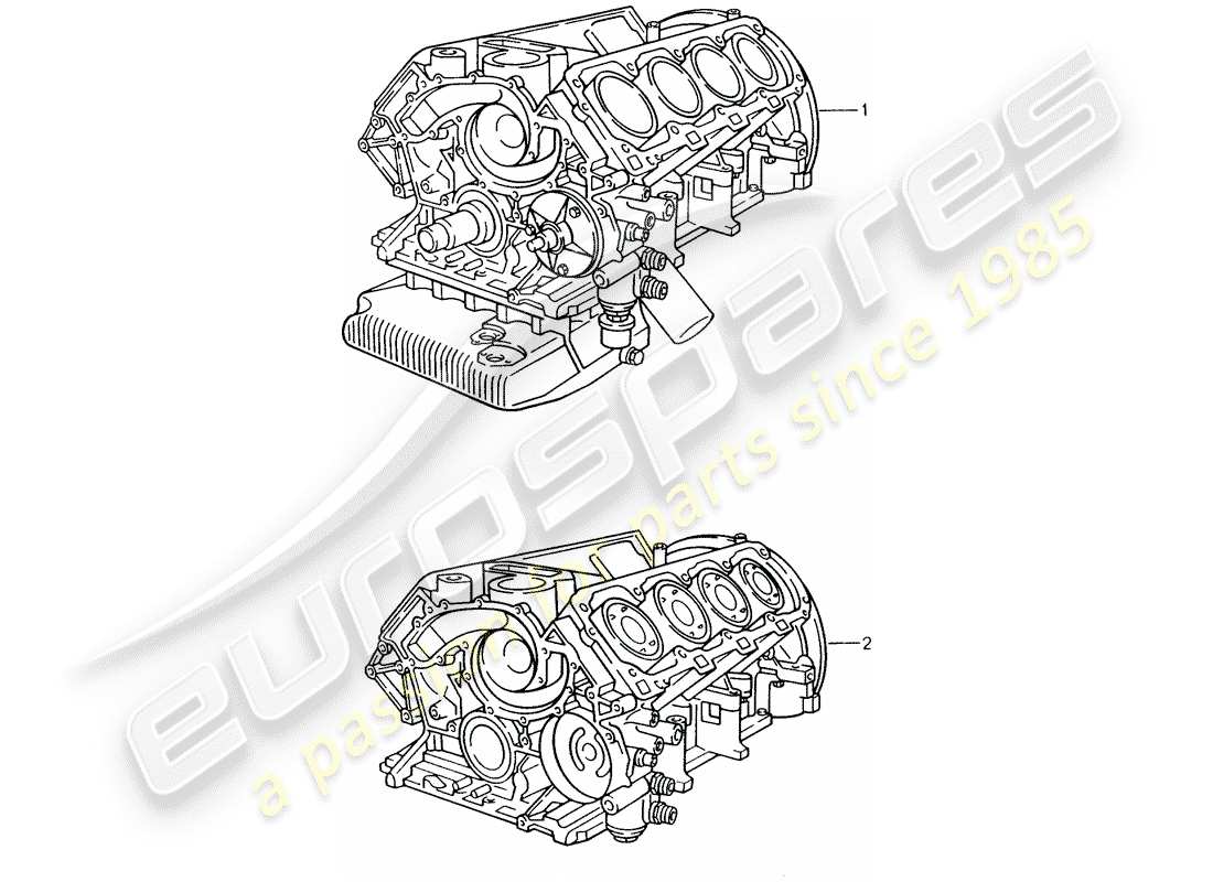 porsche 1993 (928) replacement engine - short engine - crankcase part diagram