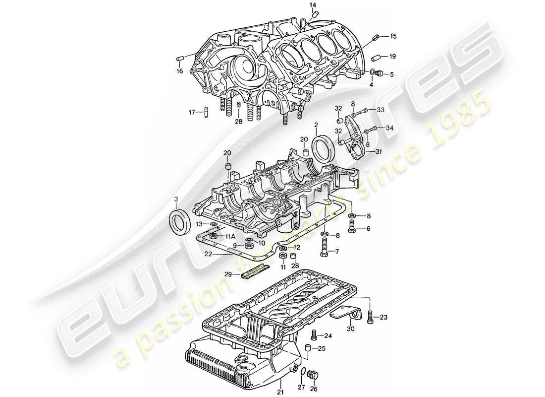 porsche 1988 (928) crankcase - single parts - repair set for maintenance - see illustration: part diagram