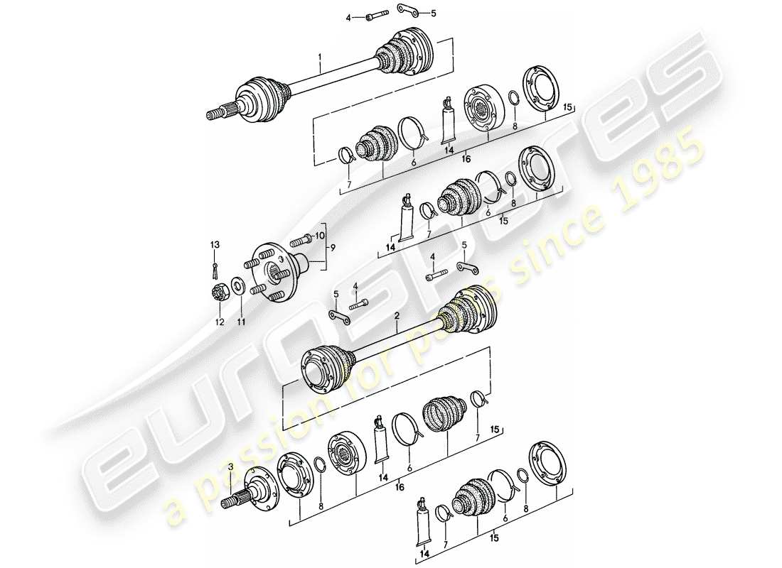 porsche 1989 (911) drive shaft - rear-wheel hub part diagram
