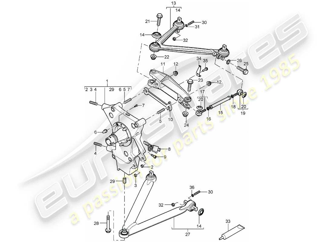 porsche carrera gt (2005) rear axle - wheel carrier - track control arm - wheel hub part diagram
