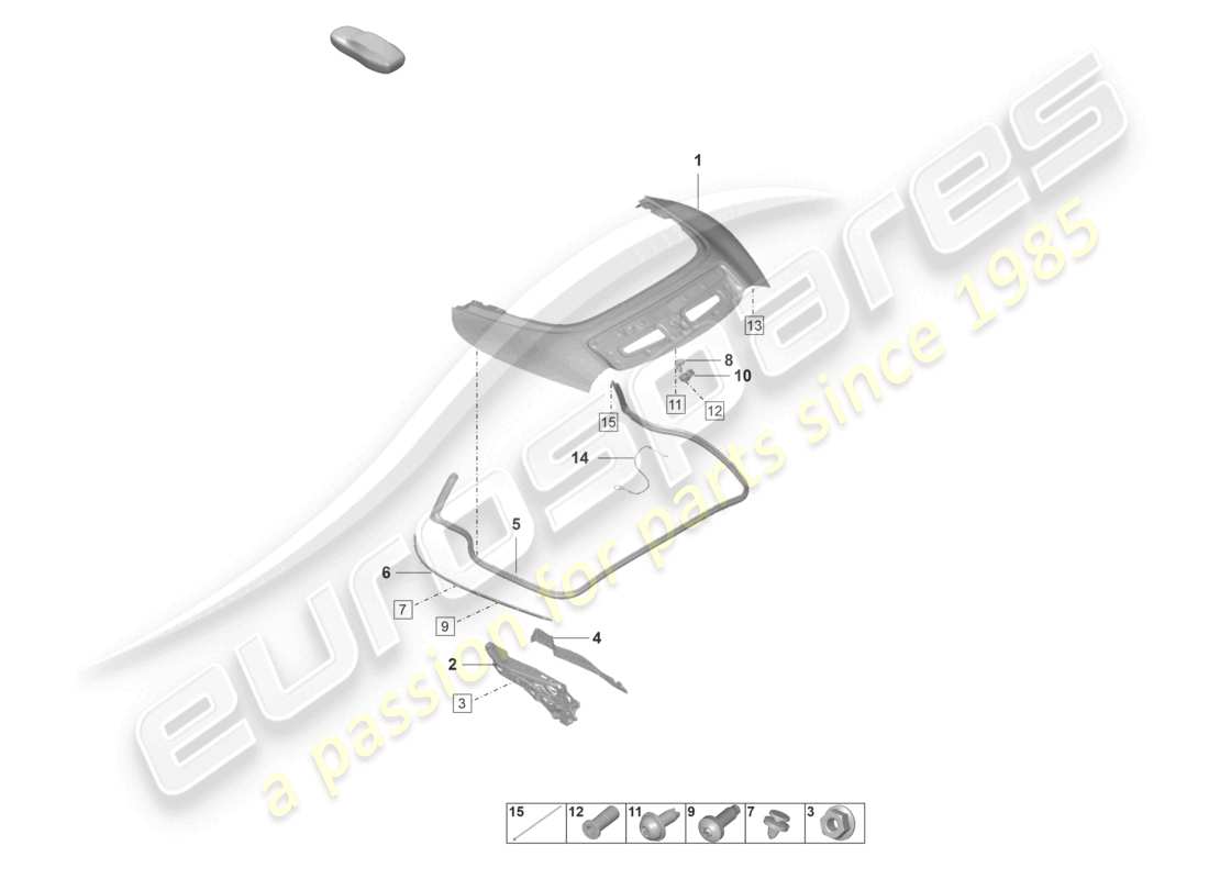 porsche 2019 (992-1) convertible top stowage box cover parts diagram