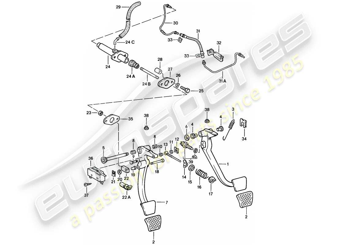 porsche 1985 (928) pedals part diagram