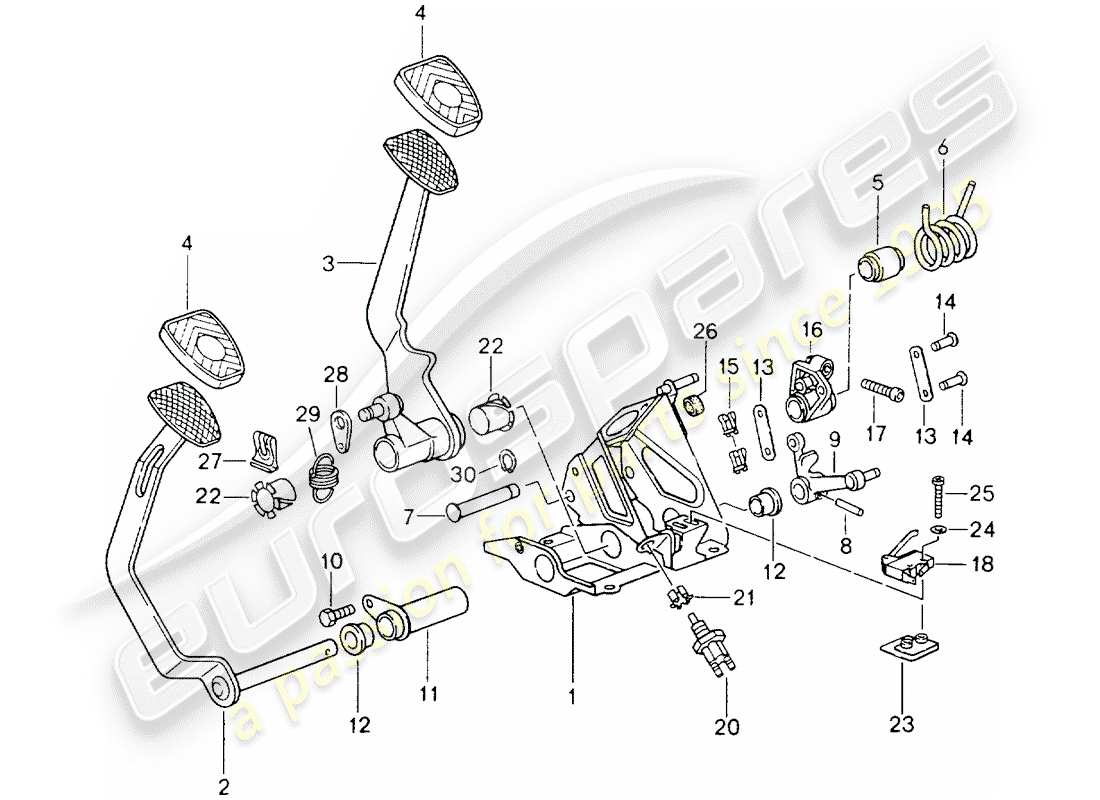 porsche 964 (1993) pedals - manual gearbox part diagram