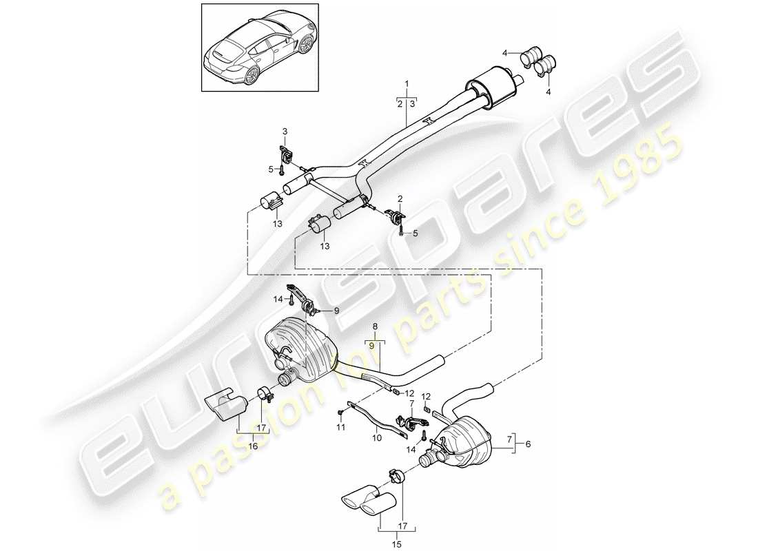 porsche panamera 970 (2015) exhaust system parts diagram