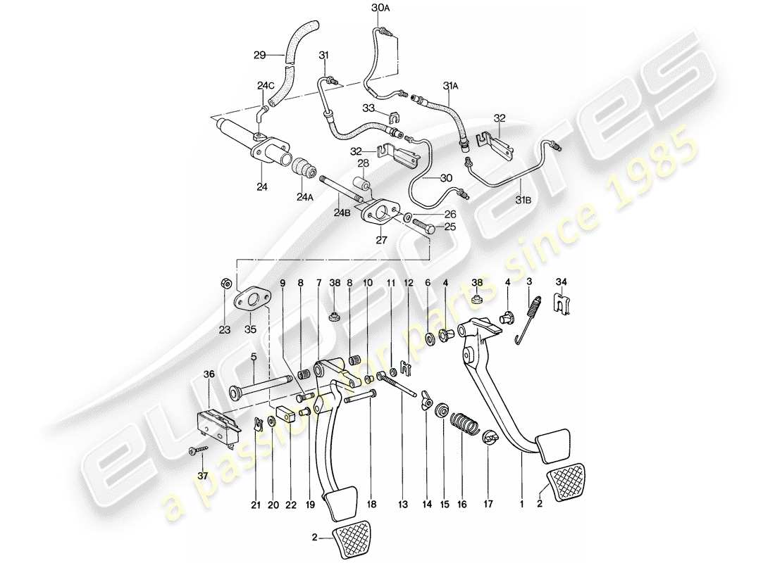 porsche 928 (1980) pedals - insert - brake booster - $ 10 - f 92-89101 486>> - f 92-89209 572>> part diagram