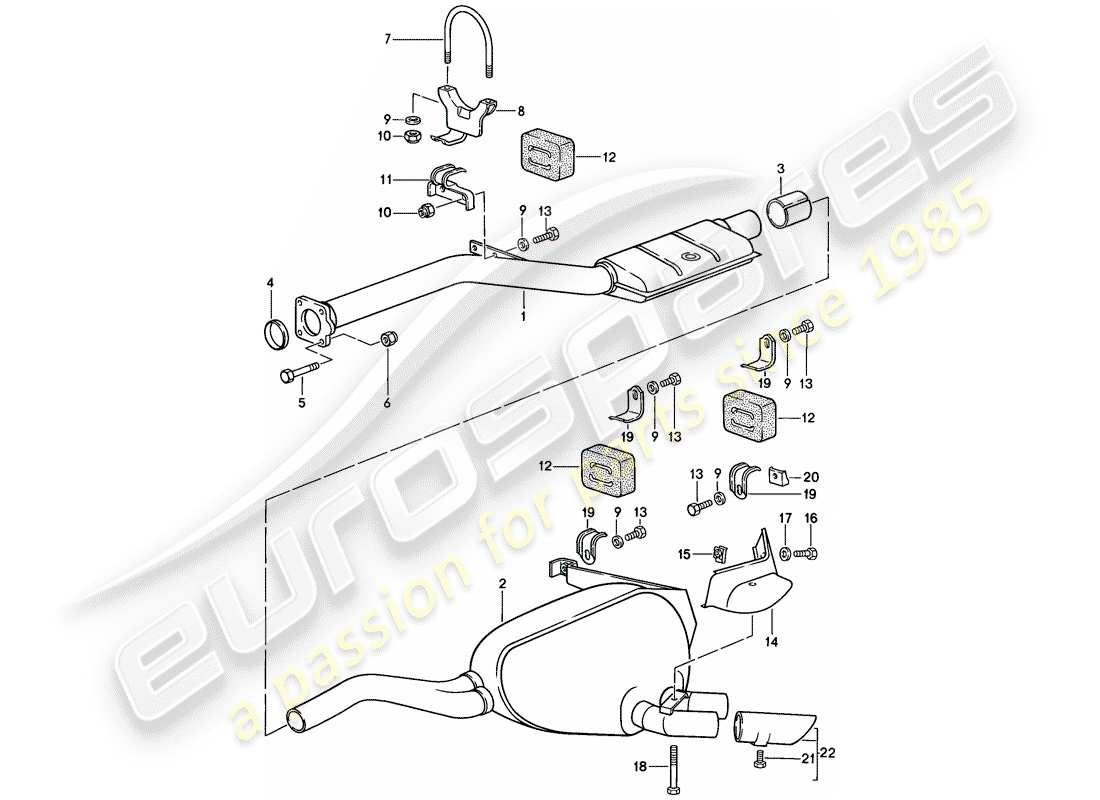 porsche 1985 (928) exhaust system - muffler - exhaust part diagram