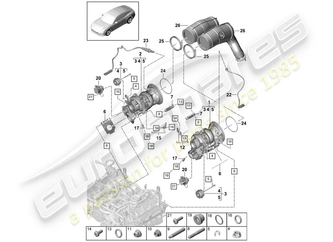 porsche panamera 971 (2018) exhaust gas turbocharger part diagram