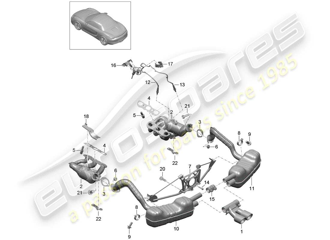 porsche 2012 (981 boxster) exhaust system part diagram
