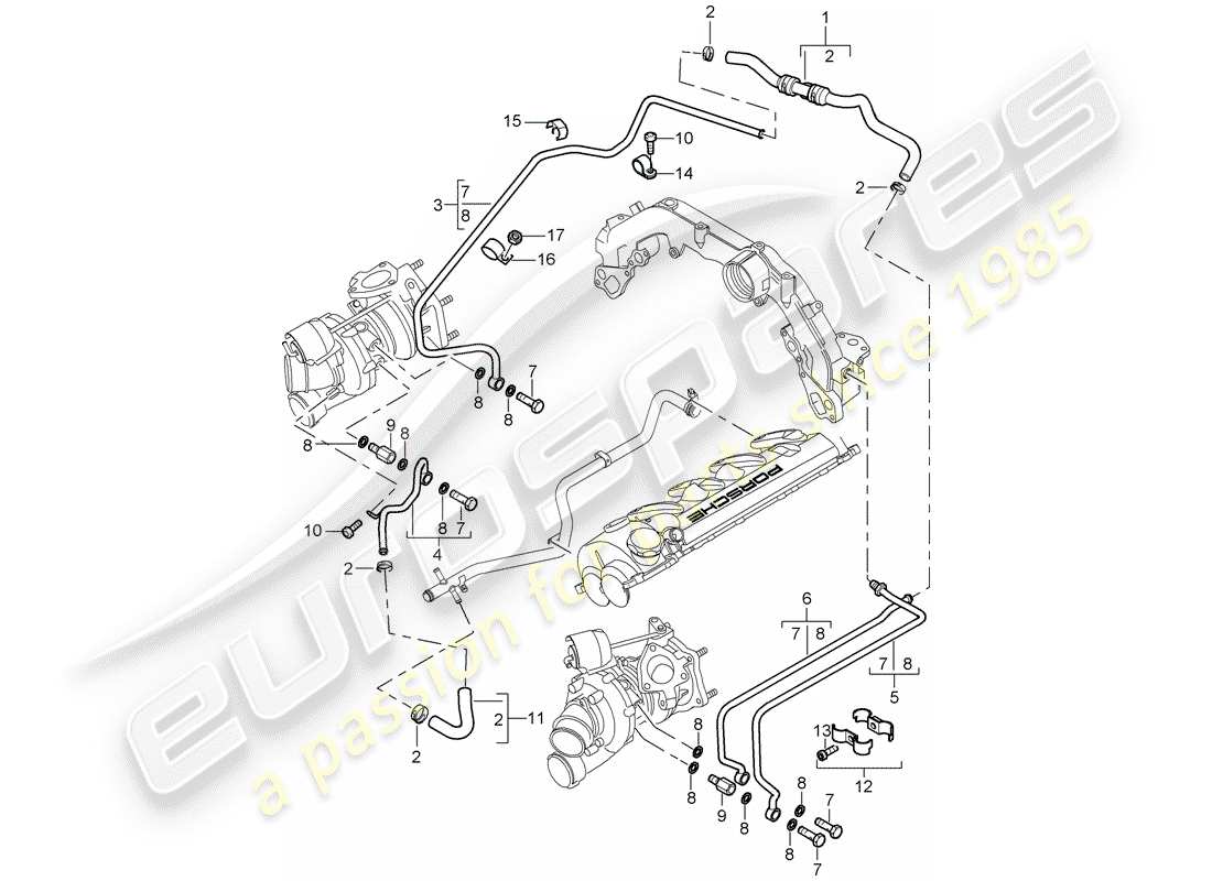 porsche cayenne (2005) exhaust gas turbocharger parts diagram