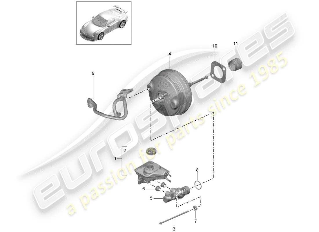 porsche 991r/gt3/rs (2015) brake master cylinder parts diagram