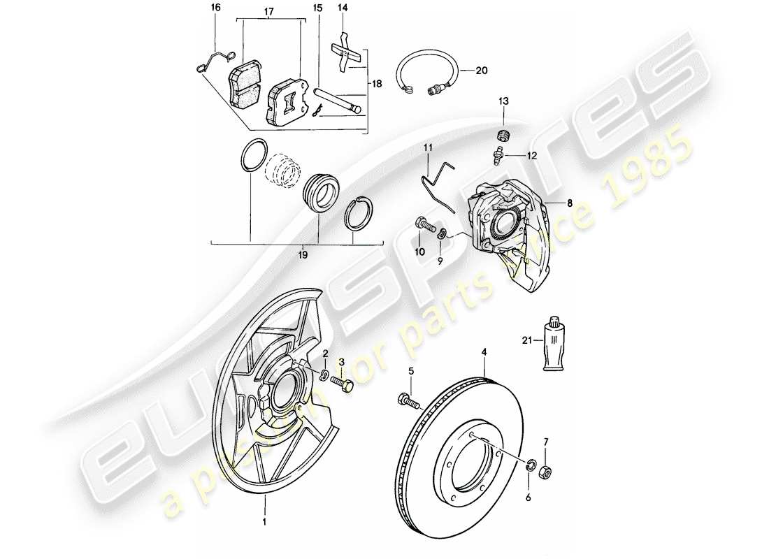 porsche 1986 (944) disc brakes - front axle parts diagram