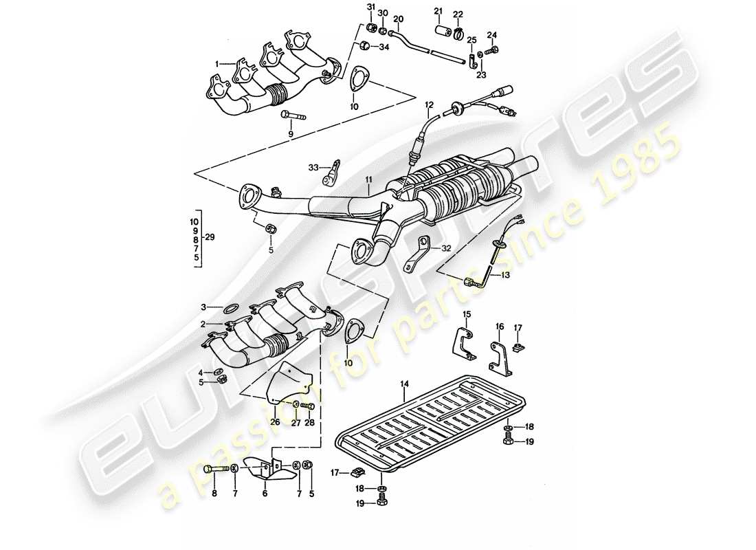 porsche 1993 (928) exhaust system - catalyst part diagram