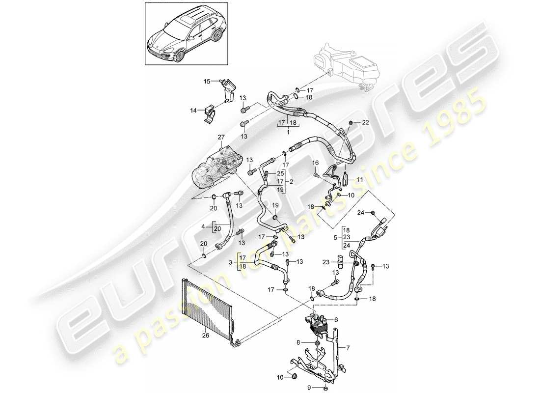 porsche 2012 (cayenne e2 92a) refrigerant circuit part diagram