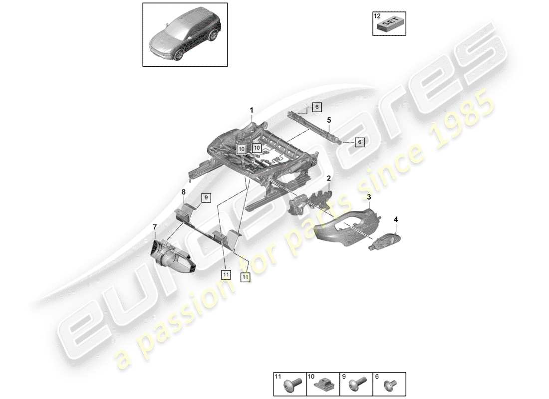 porsche cayenne e3 (2018) seat frame parts diagram