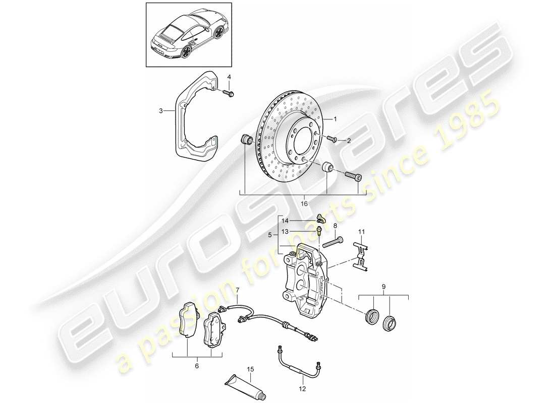 porsche 997 t/gt2 (2008) disc brakes part diagram