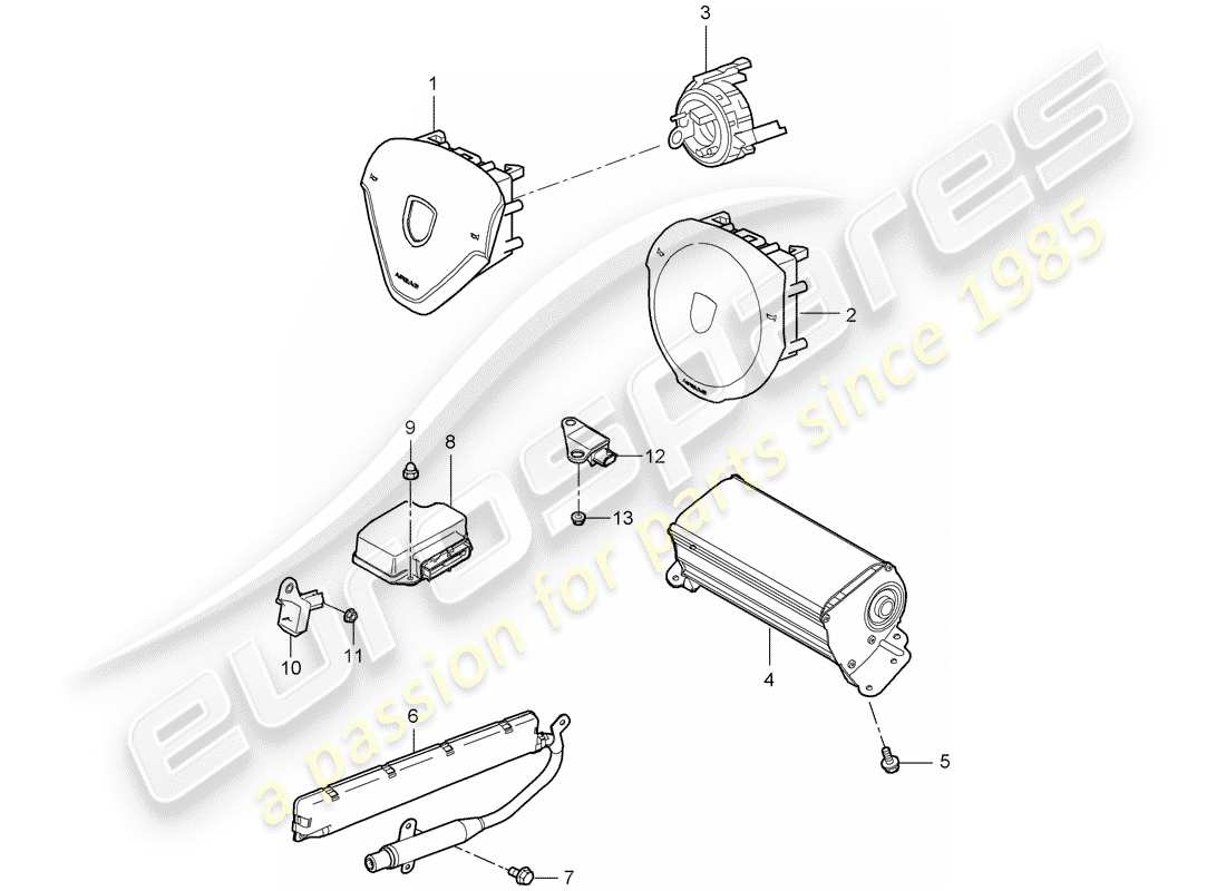 porsche 997 t/gt2 (2008) airbag part diagram