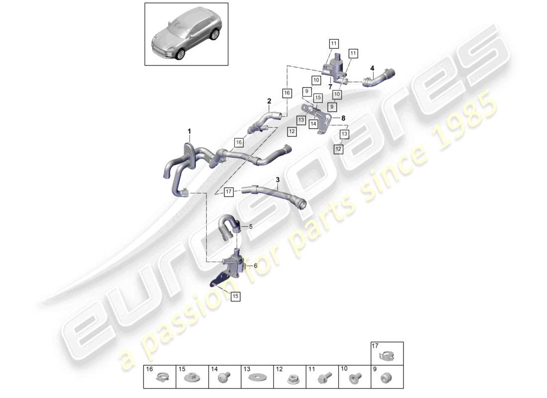 porsche 2020 (macan) heater v6 2,9l turb water box rhd part diagram