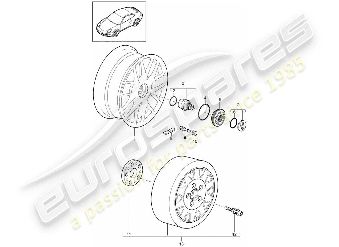 porsche 2011 (997-2) wheels parts diagram