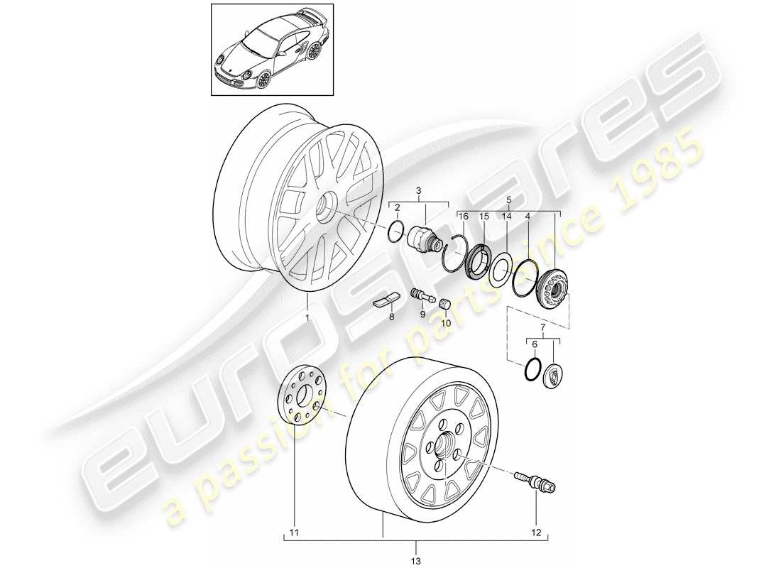 porsche 2013 (997-2 turbo / gt2 rs) central locking parts diagram