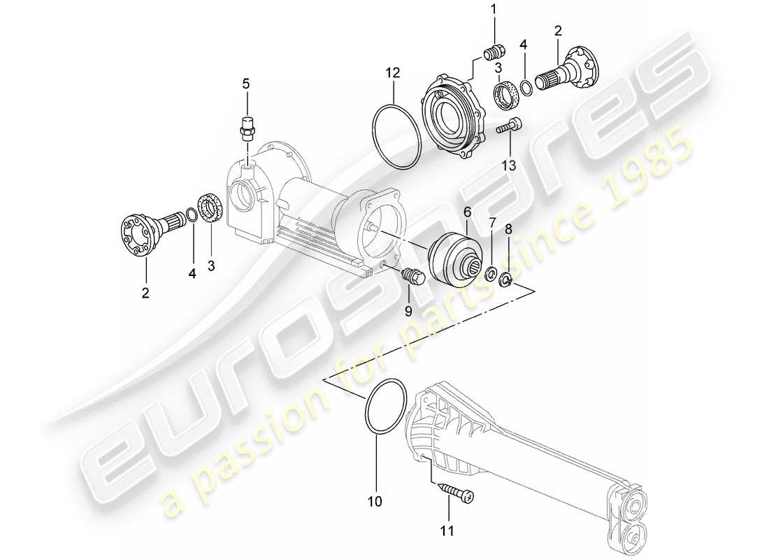 porsche 2002 (996 turbo / gt2) front axle differential parts diagram